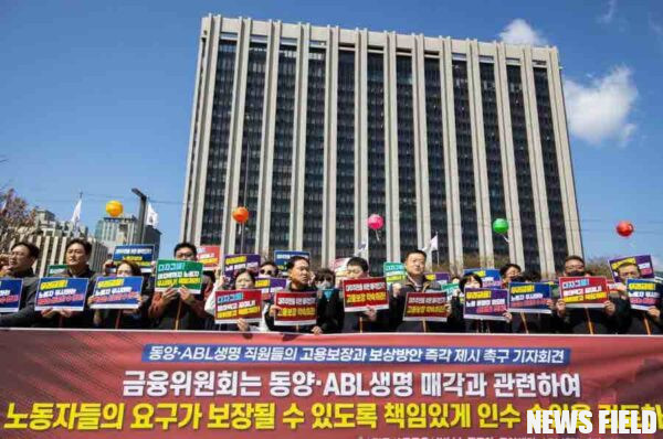 사무금융노조는 4월 15일 동양생명과 ABL생명의 매각과 관련하여 다자그룹과 우리금융지주의 무책임한 태도에 대한 기자회견을 열었다. 기자회견에서는 고용 보장과 적절한 보상 방안에 대한 요구가 강조되었으며, 금융위원회의 책임 있는 개입을 촉구하는 목소리가 강하게 울려 퍼졌다.