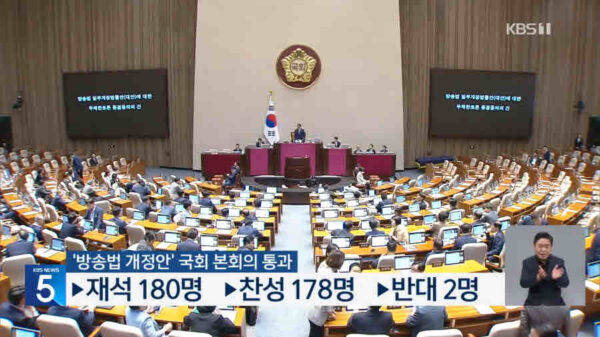 윤석열 대통령의 거부권 행사로 좌초됐던 방송법 개정안이 국회 본회의를 통과했다. 이에 대해 언론장악저지공동행동은 환영의 뜻을 밝히며 국민의힘에 남은 언론 관련 법안의 조속한 처리를 촉구했다.