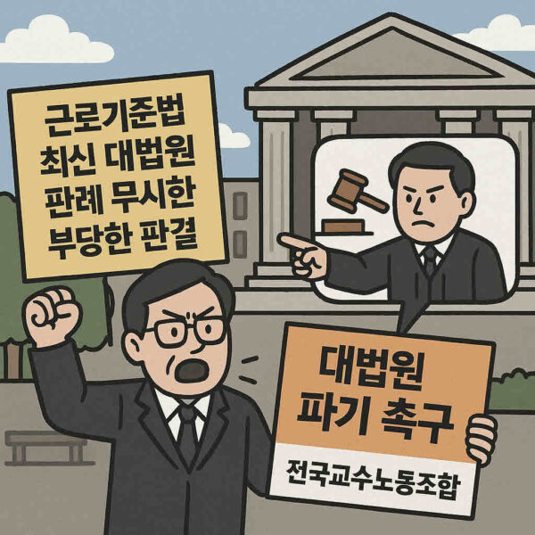 전국교수노동조합은 해당 논평에서 대전고법이 근로기준법 제94조와 최신 대법원 판례를 무시하고 노-사 관계의 균형을 깬 판결을 내렸다고 주장했다. 사진=쳇GPT