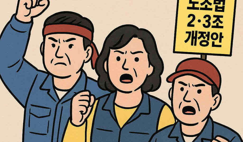노동계는 국회를 통과한 노조법 2·3조 개정안에 대해 환영하면서도, 6개월의 시행 유예와 미흡한 내용에 깊은 아쉬움을 표했다. 이에 따라 금속노조는 모든 노동자의 권익을 높이고 일터에 민주주의를 정착시키기 위해 원청과의 교섭 및 추가 투쟁에 나설 것을 예고했다. 사진=쳇GPT