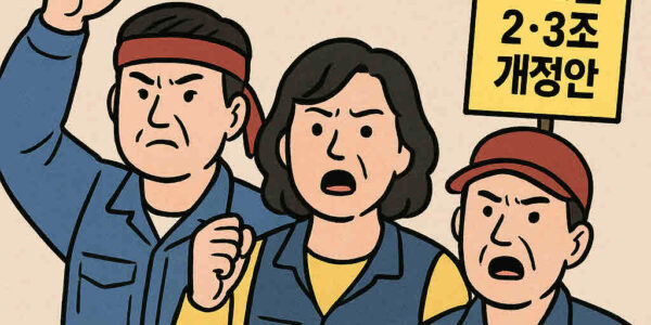 노동계는 국회를 통과한 노조법 2·3조 개정안에 대해 환영하면서도, 6개월의 시행 유예와 미흡한 내용에 깊은 아쉬움을 표했다. 이에 따라 금속노조는 모든 노동자의 권익을 높이고 일터에 민주주의를 정착시키기 위해 원청과의 교섭 및 추가 투쟁에 나설 것을 예고했다. 사진=쳇GPT