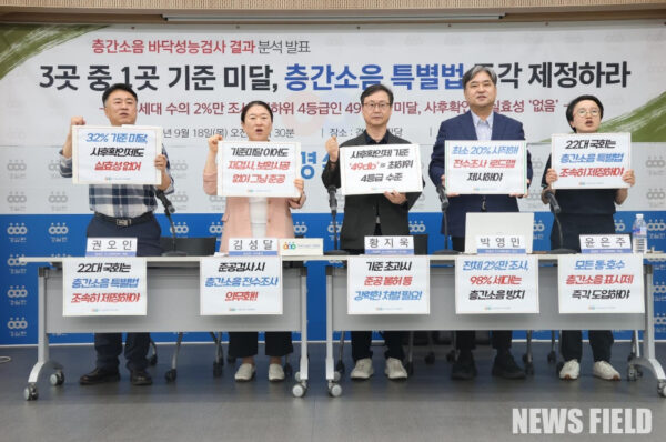 2025년 9월 18일 서울 종로구 경실련 회관에서 열린 기자회견에서 경실련 관계자들이 층간소음 사후확인제도의 문제점을 지적하며 정부의 제도 개선을 촉구했다.