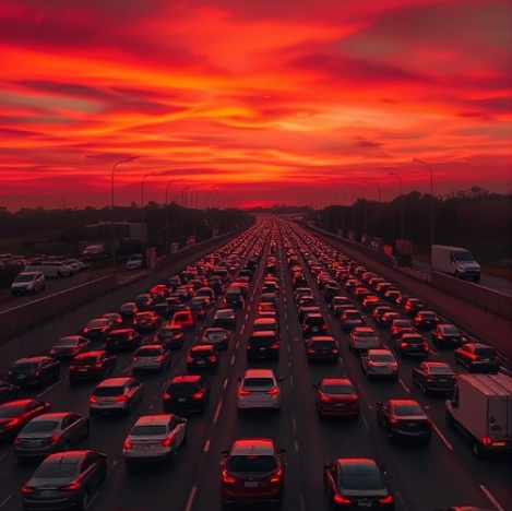 최근 5년간 명절 고속도로 정체 구간 분석 결과, 서해안선과 경부선 일부 구간이 매년 상습 정체를 겪었으며, 특히 서해안선 일직Jct~금천IC 구간은 지난해 추석 50시간의 정체를 기록하며 심각한 병목현상을 보였다. 민홍철 의원은 이러한 반복적인 정체가 물류 및 에너지 낭비로 이어진다고 지적하며, 스마트 교통시스템 확충과 도로 인프라 확충 등 종합 대책 마련이 필요하다고 밝혔다. 사진=AI 이미지