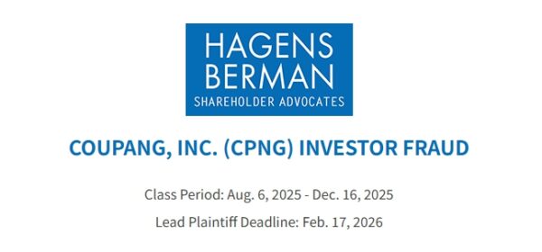 미국 로펌 헤이건스 버먼(Hagens Berman Sobol Shapiro LLP) 웹사이트의 쿠팡(CPNG) 관련 집단소송 안내 페이지