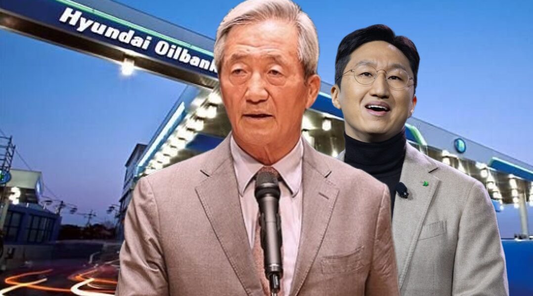 정몽준 아산재단 이사장(왼쪽)과 정기선 HD현대 수석부회장. HD현대오일뱅크 최대주주인 HD현대(주)의 지분·경영 정점에 있는 오너 일가로, 7조 원대 차입 부담과 무보증 사채 발행 리스크의 최종 책임 주체로 지목된다.