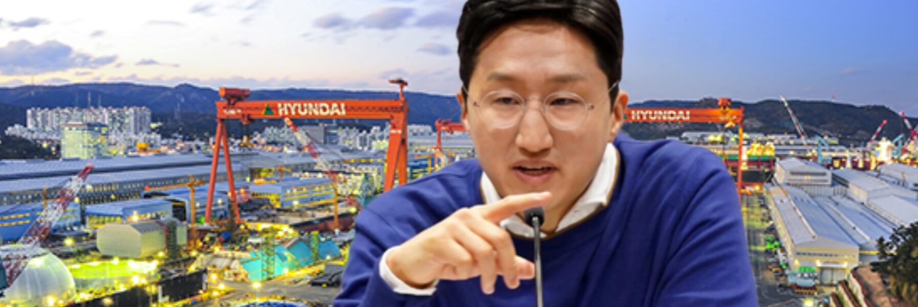 정기선 HD한국조선해양㈜의 대표이사(전략부문) 수석부회장과 HD한국조선해양 조선소 전경.