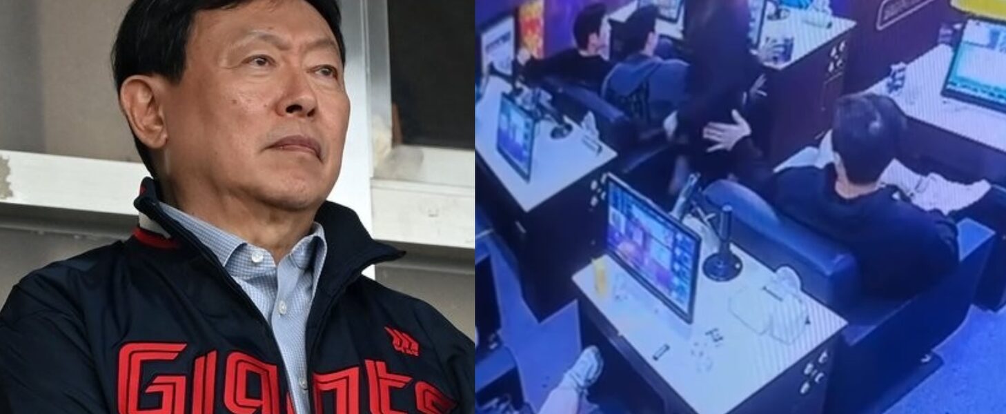 (왼) 신동빈 롯데그룹 회장이 부산 사직야구장에서 롯데 자이언츠 유니폼을 착용한 채 선수단을 격려하고 있다. 신 회장은 롯데 자이언츠의 구단주로서 구단 운영 전반을 총괄하고 있다. (오) 한국의 온라인 커뮤니티를 통해 공개된 롯데 선수들의 모습이 담긴 CCTV 영상.