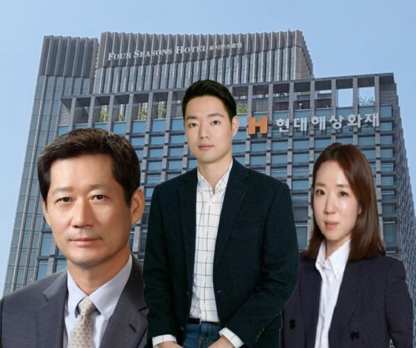 현대해상 오너 일가, 정몽윤 회장(왼쪽), 장남 정경선 CSO 부사장(가운데), 장녀 정정이 현대하임자산운용 부대표(오른쪽). 디지털·ESG 전략을 앞세운 정경선 부사장의 경영 실험이 실적 부진과 오너 리스크 논란으로 이어지고 있다.
