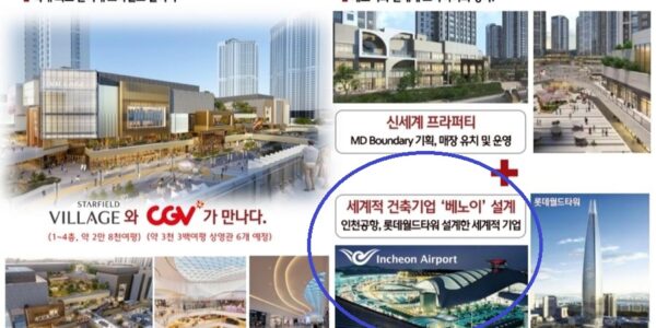 국내 최초 단지 내 스타필드 빌리지와 베노이 설계 스트리트몰을 강조한 홍보 이미지. (분양 당시 홍보물 캡처)
