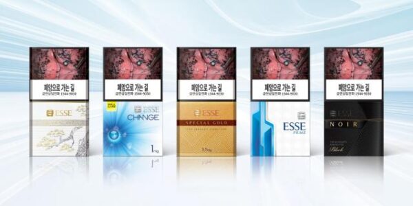 KT&G의 에쎄 제품군. 왼쪽부터 에쎄 골든 리프, 에쎄 체인지 1mg, 에쎄 스페셜골드, 에쎄 프라임, 에쎄 느와르. (출처=KT&G)